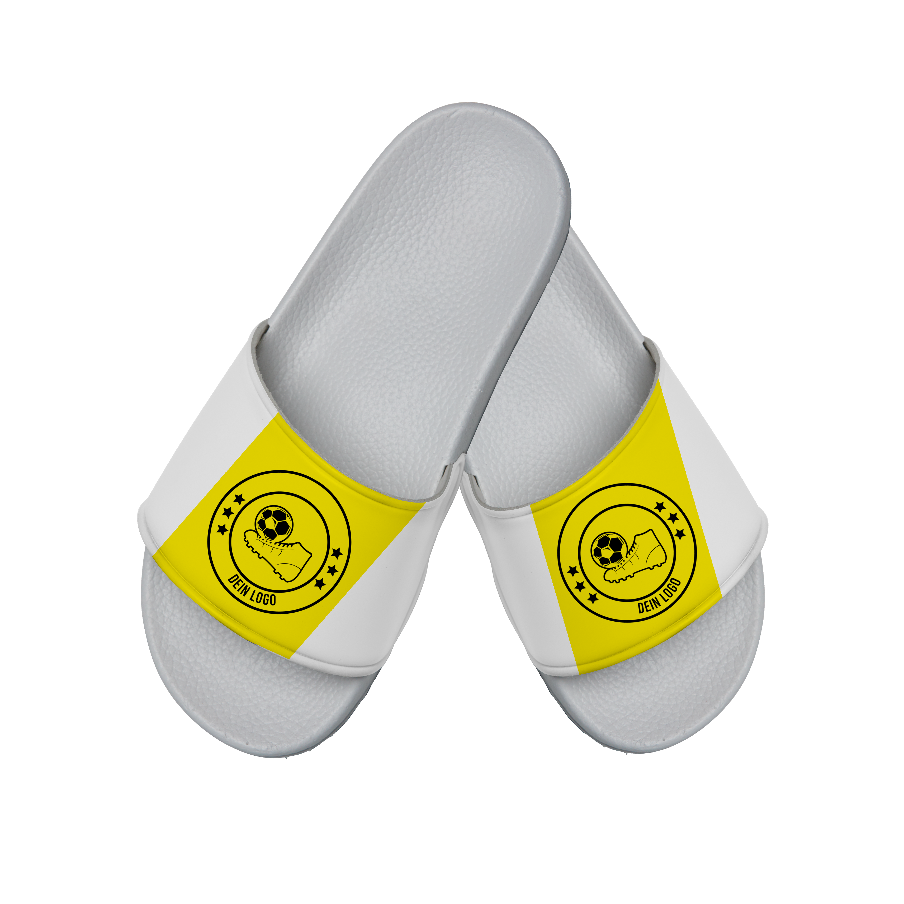 Badelatsche Teamsport Design "Mittelfeld" Weiß - Gelbe Oberlasche