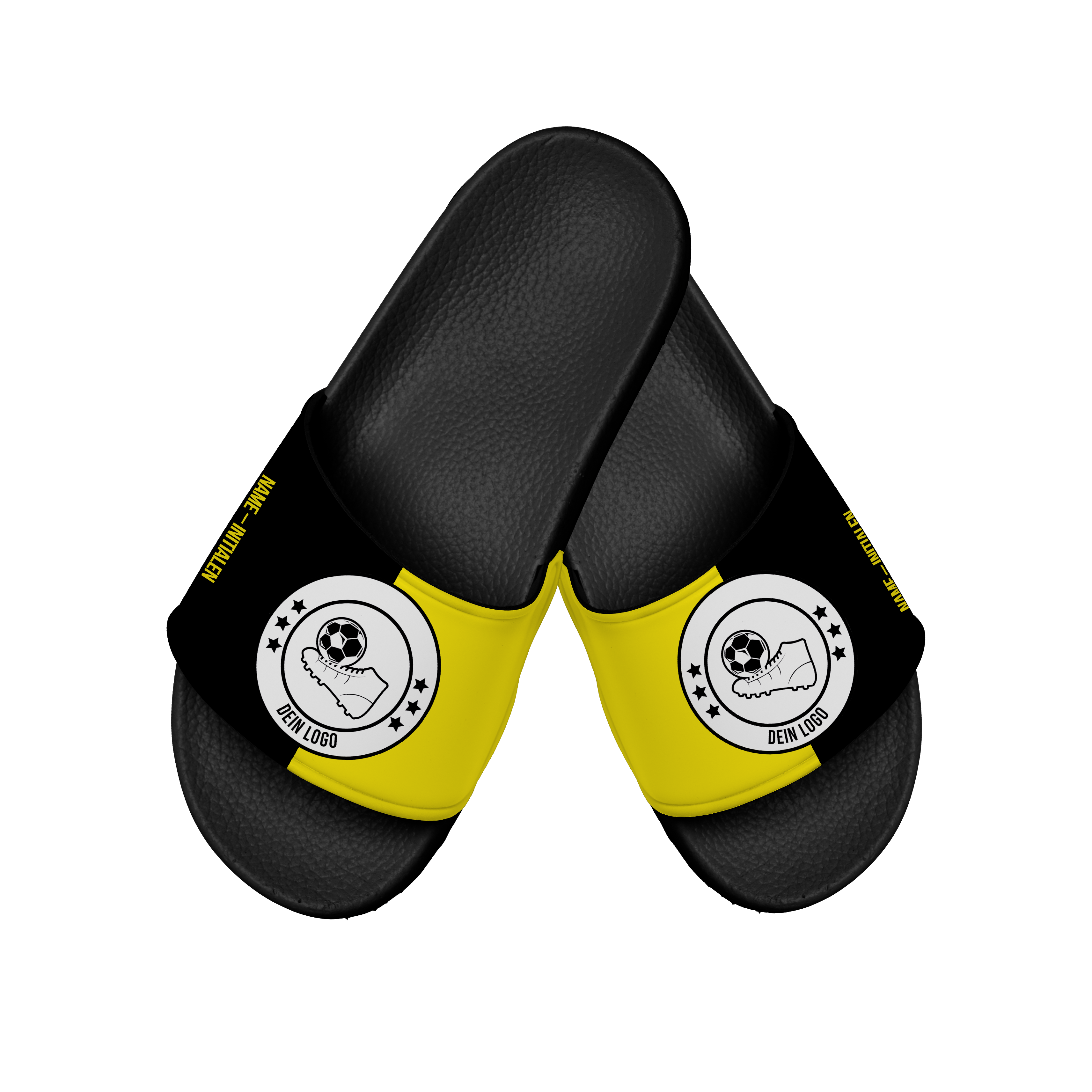 Badelatsche Teamsport Design "Halbzeit" Schwarz - Gelbe oder Weiße - Gelbe Oberlasche