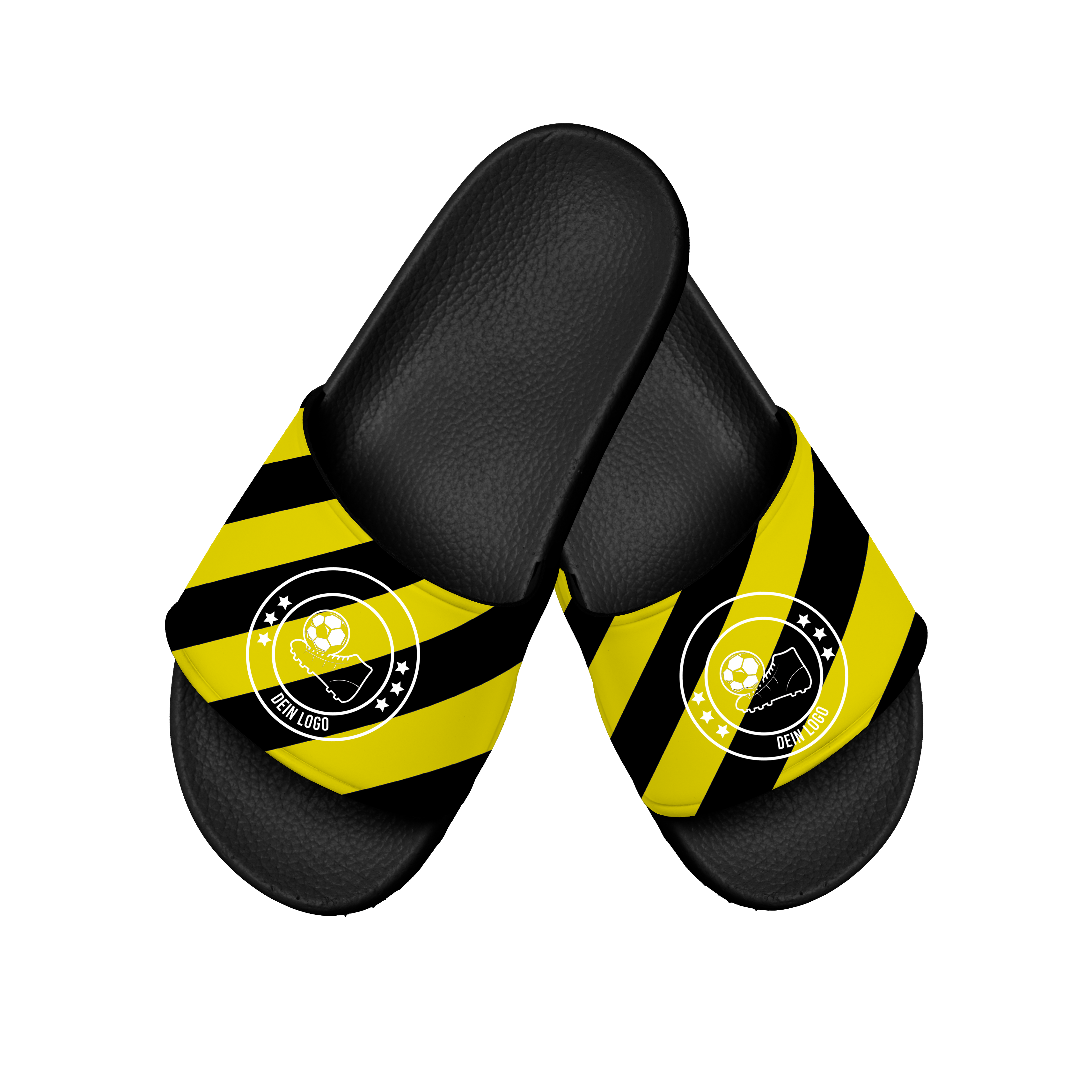Badelatsche Teamsport Design "Streifen" Schwarz - Gelbe Oberlasche