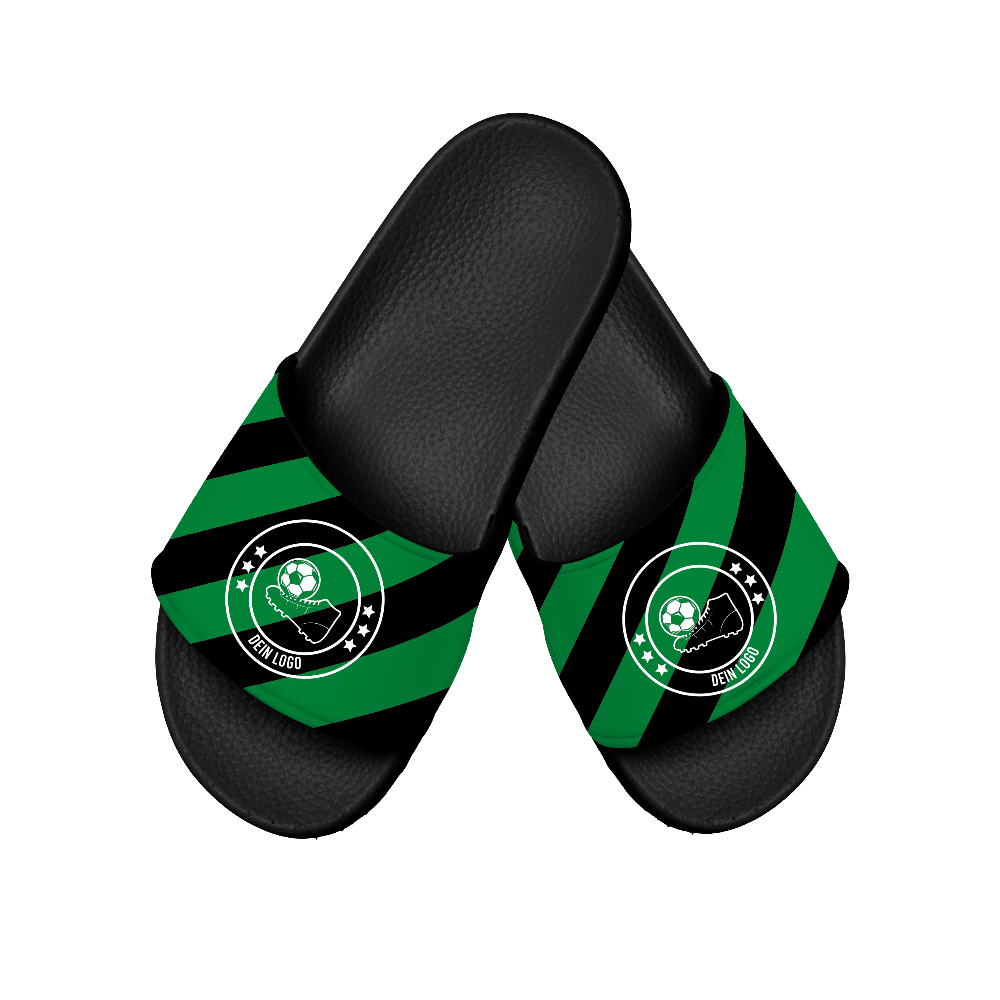 Badelatsche Teamsport Design "Streifen" Schwarz - Grüne Oberlasche