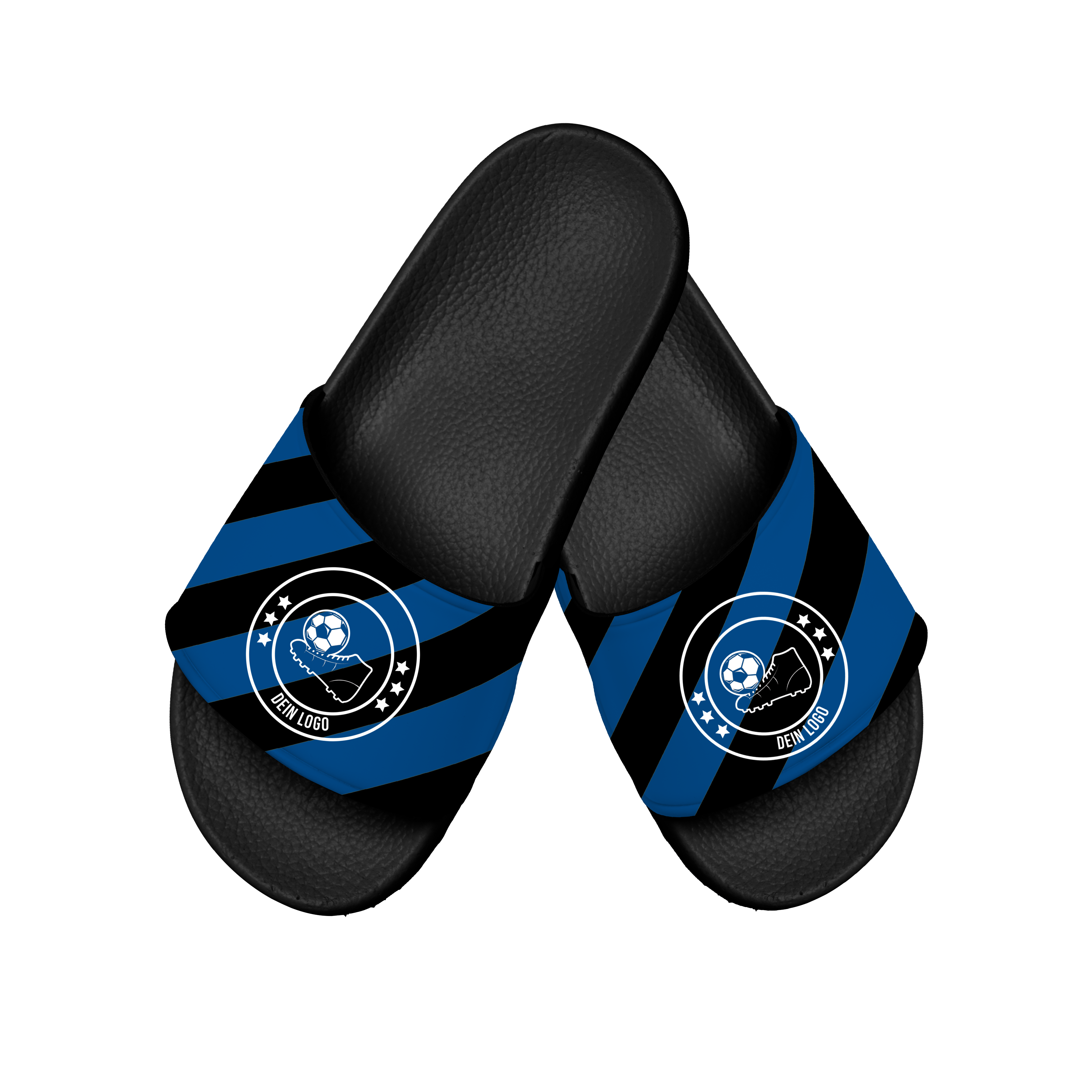 Badelatsche Teamsport Design "Streifen" Schwarz - Blaue Oberlasche